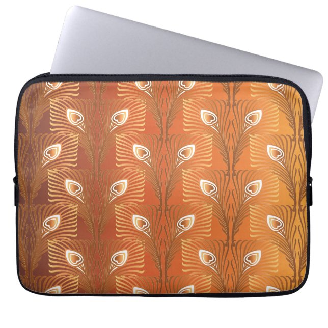 Protection Pour Ordinateur Portable motif de plumes de paon d'or art déco vintage (Devant)