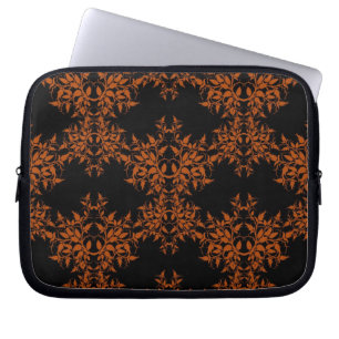 Protection Pour Ordinateur Portable Motif de style damassé aux feuilles noires et oran