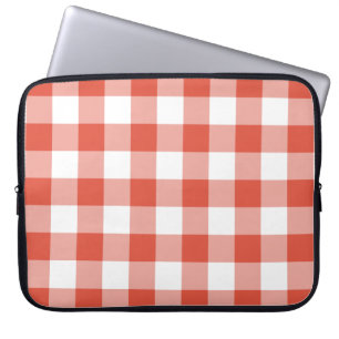 Protection Pour Ordinateur Portable Motif En vichy orange et blanc
