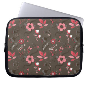 Protection Pour Ordinateur Portable Motif floral Brown rouge-rose