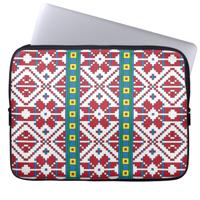 Protection Pour Ordinateur Portable Motif géométrique tribal rouge, bleu et blanc étoi (Devant)