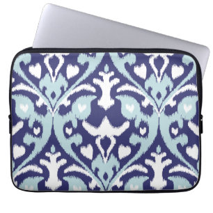 Protection Pour Ordinateur Portable Motif tribal moderne d'ikat girly bleu et blanc