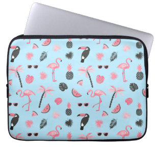 Protection Pour Ordinateur Portable Motif tropical d'été rose et bleu