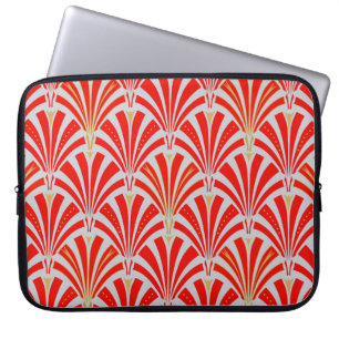Protection Pour Ordinateur Portable Motif ventilateur Art déco - rouge sur gris perle
