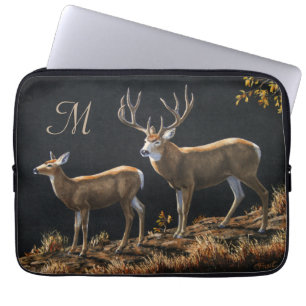 Protection Pour Ordinateur Portable Mule Deer Buck & Doe Monogramme