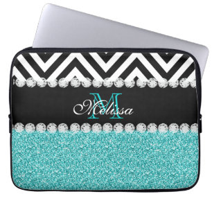 PROTECTION POUR ORDINATEUR PORTABLE NOIR CHEVRON DE PARTIES SCINTILLANTES D'AQUA