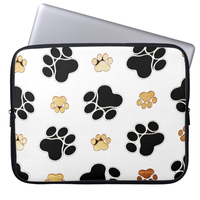 Protection Pour Ordinateur Portable Noir et blanc canin bronzage d'empreinte de patte (Devant)