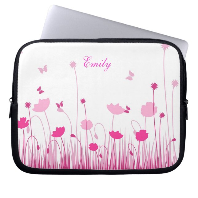 Protection Pour Ordinateur Portable Nom de la prairie minimaliste des pies roses et bl (Devant)