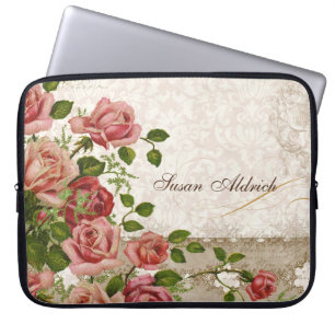 Protection Pour Ordinateur Portable Nom personnalisé Ordinateur, Trellis Rose Vintage