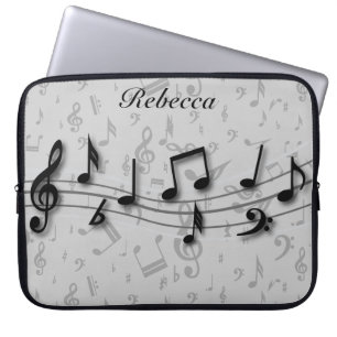 Protection Pour Ordinateur Portable Notes musicales noires et grises personnalisées