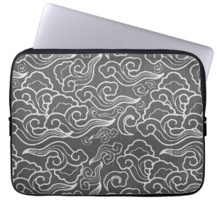 Protection Pour Ordinateur Portable Nuages japonais vintages, gris argenté/gris