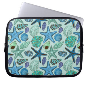 Protection Pour Ordinateur Portable Nuances des coquillages et du motif bleus