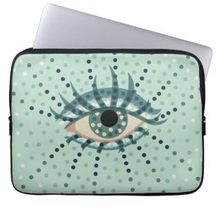 Protection Pour Ordinateur Portable Oeil Bleu Étrange Avec Points Art Psychédélique