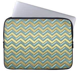 Protection Pour Ordinateur Portable Or et Turquoise Motif Chevron