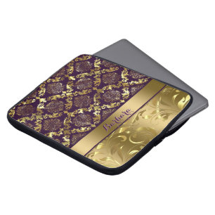 Protection Pour Ordinateur Portable Or Métallurgique Élégant Et Damas Violettes Et Den