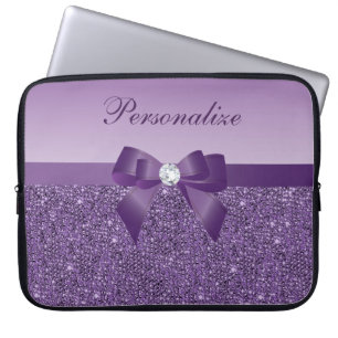 Protection Pour Ordinateur Portable Paillettes, arc et diamant pourpres imprimés