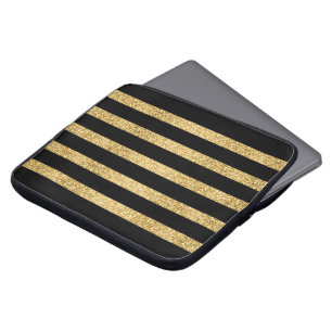 Protection Pour Ordinateur Portable Parties scintillant d'or noir rayures Motif Monogr