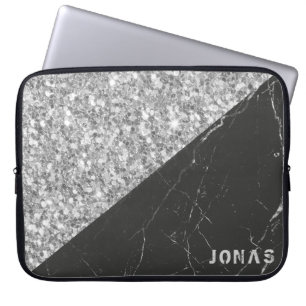 Protection Pour Ordinateur Portable Parties scintillant rayonnante gris Marbre noir