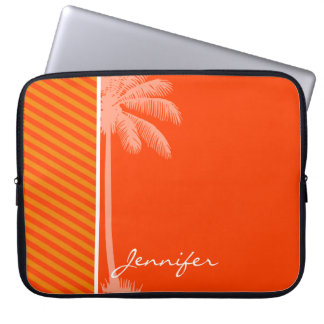Protection Pour Ordinateur Portable Paume tropicale ; Rayures oranges
