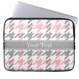 Protection Pour Ordinateur Portable Pink White Dk Gray Houndstooth Nom Monogram