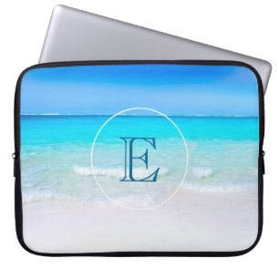 Protection Pour Ordinateur Portable Plage tropicale avec un Monogramme de mer turquois