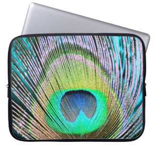 Protection Pour Ordinateur Portable Plume de paon sur Turquoise