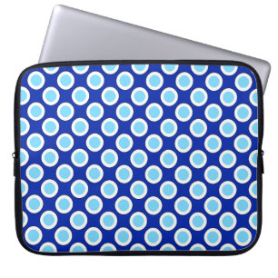 Protection Pour Ordinateur Portable Points tournés rétros, bleu cobalt et blanc