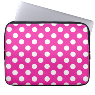 Protection Pour Ordinateur Portable Pois blancs sur fuchsia