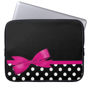 Protection Pour Ordinateur Portable Pois noir et blanc d'arc rose