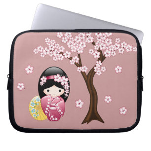 Protection Pour Ordinateur Portable Poupée Kokeshi Printemps - Cute Geisha Japonais en
