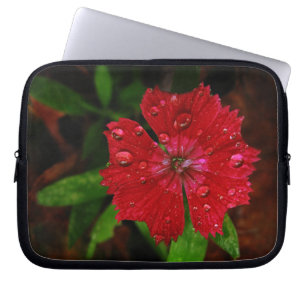 Protection Pour Ordinateur Portable Red Dianthus Avec Raindrops