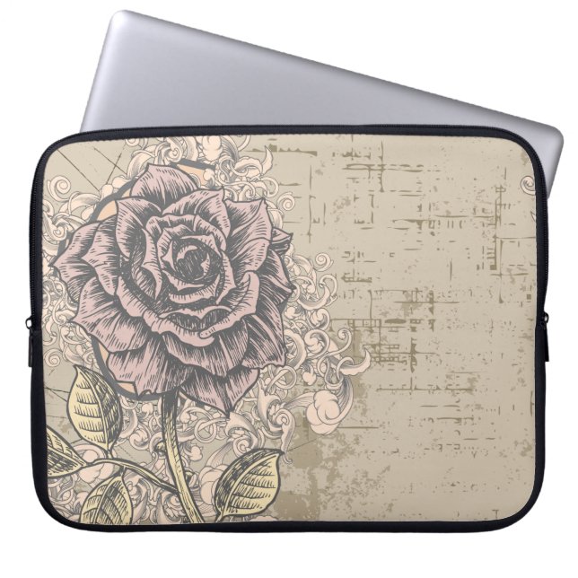 Protection Pour Ordinateur Portable Rose rose Vintage Grunge Floral (Devant)