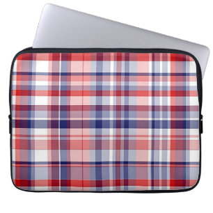 Protection Pour Ordinateur Portable Rouge, Blanc, Bleu Preppy Madras Plaid