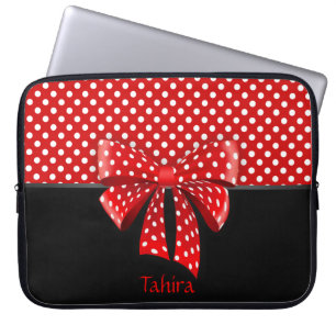 Protection Pour Ordinateur Portable Ruban Pois noir, rouge et blanc