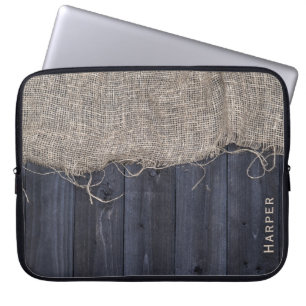 Protection Pour Ordinateur Portable Rustic Barn Wood et Burlap Motif avec nom