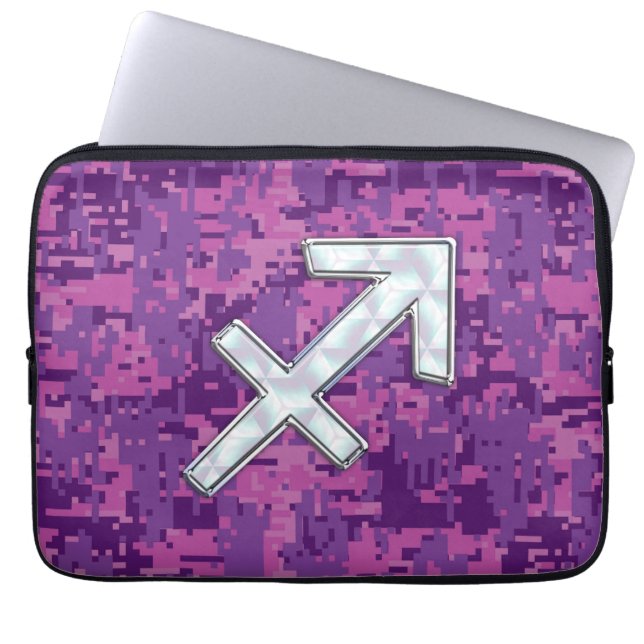Protection Pour Ordinateur Portable Sagittarius Zodiac Sign on Fuchsia Camo numérique (Devant)