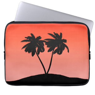 Protection Pour Ordinateur Portable Silhouette de palmier au coucher du soleil Orange