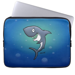 Protection Pour Ordinateur Portable Sourire un requin drôle sur un Arrière - plan bleu