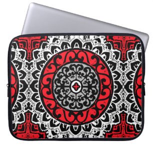 Protection Pour Ordinateur Portable Sud-Ouest Sun Mandala Batik, Rouge, Noir et Blanc