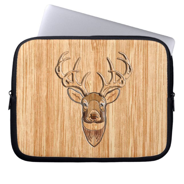 Protection Pour Ordinateur Portable Tail blanche Tête de cerf Bois Graisse (Devant)