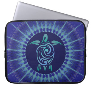 Protection Pour Ordinateur Portable Tortue Mandala bleu foncé