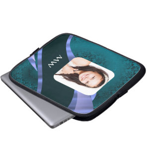 Protection Pour Ordinateur Portable Tourbillon turquoise bleu damassé