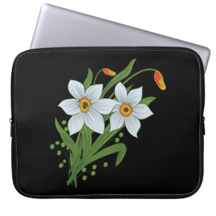 Protection Pour Ordinateur Portable Tulipes et jonquilles Fleurs Fond noir