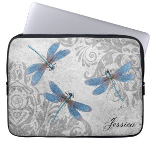 Protection Pour Ordinateur Portable Vintage Grunge Damask et libellules