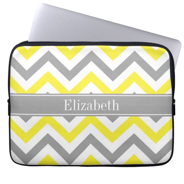 Protection Pour Ordinateur Portable Yellow Dk Gray White LG Chevron Gray Nom Monogram (Devant)