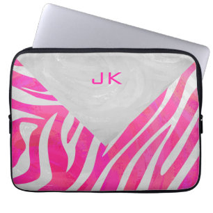 Protection Pour Ordinateur Portable Zebra Hot rose et blanc avec Monogramme