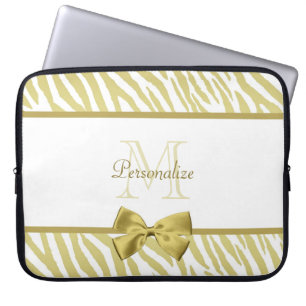 Protection Pour Ordinateur Portable Zèbre blanc et or glamour Imprimer avec nom