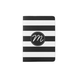 Protège-passeport Bande noire et blanche avec Monogramme noir