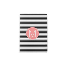 Protège-passeport Bande noire fine avec monogramme corallien