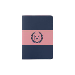 Protège-passeport Bleu rose et marine avec monogramme de Laurel Wrea
